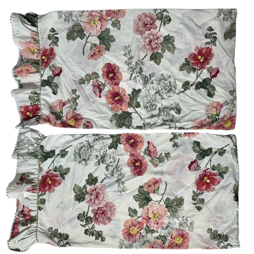 Vintage Cottage Core Floral Pink Ruffle Pillow Case King‎ Set Shabby READ